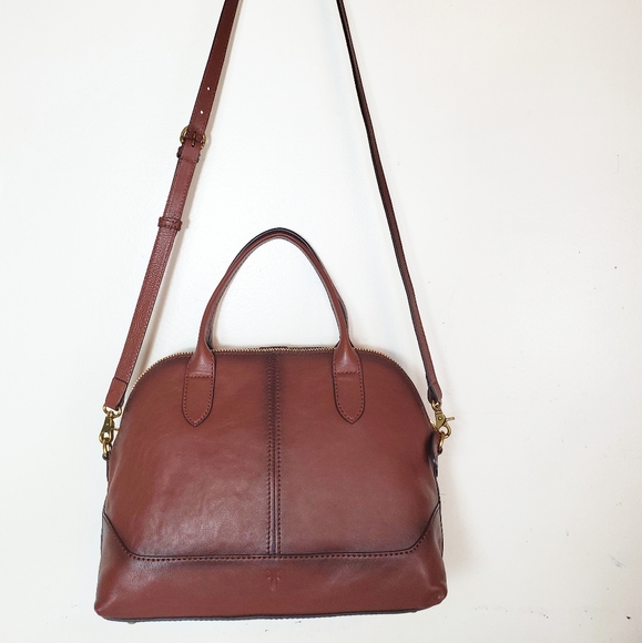 Frye Ring Dome Cognac Satchel Leather Handbag - Picture 4 of 8